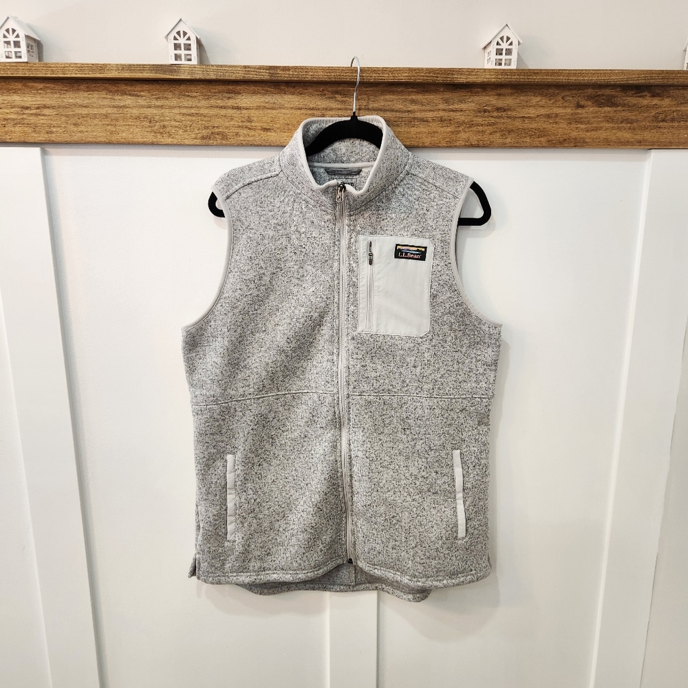 L.L Bean Womens Grey Fleece Vest Full Zip Pockets Size Large
